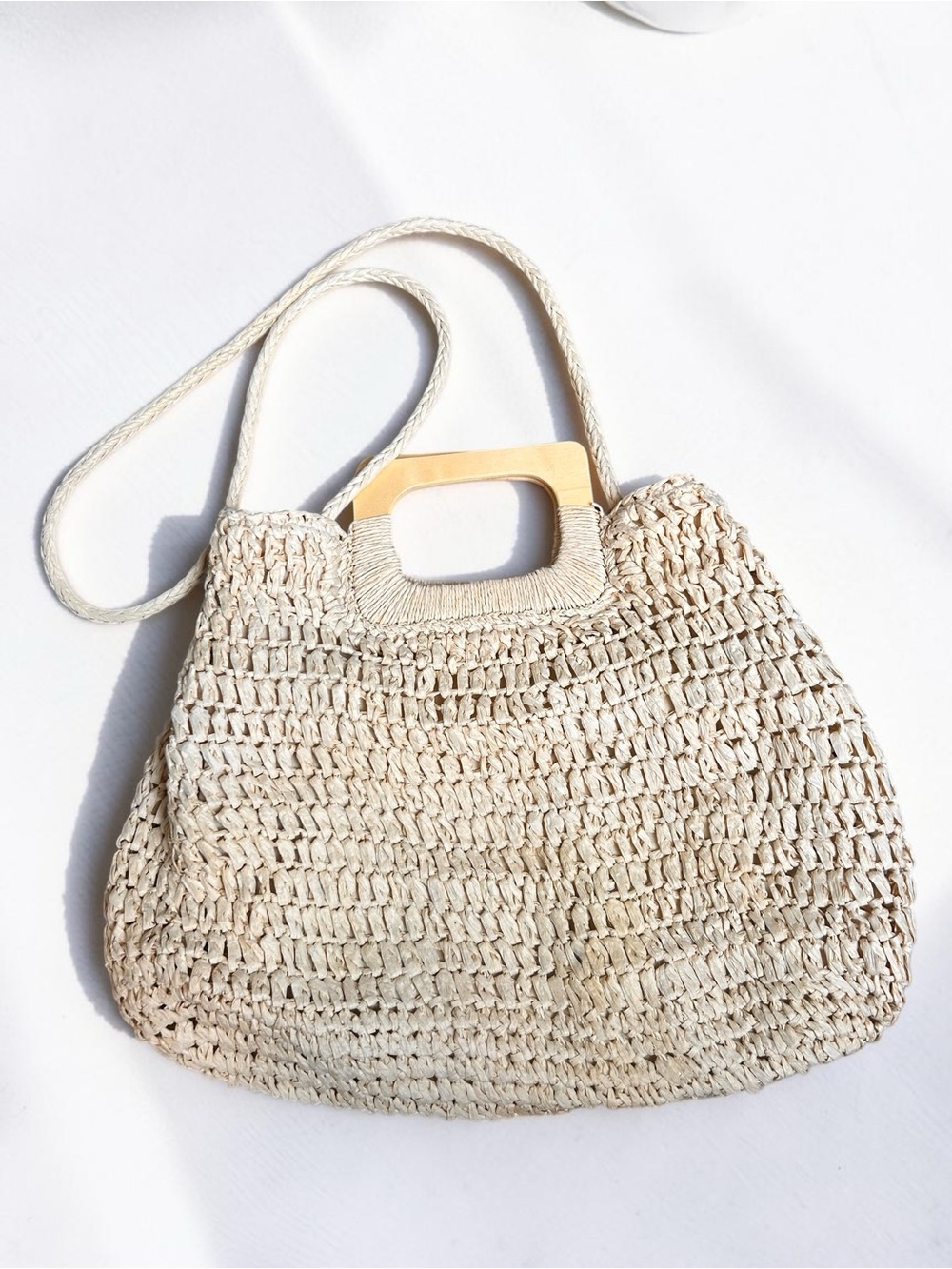 Ivory White Straw Tote, woven paper rope design Beach Resort Summer Bag